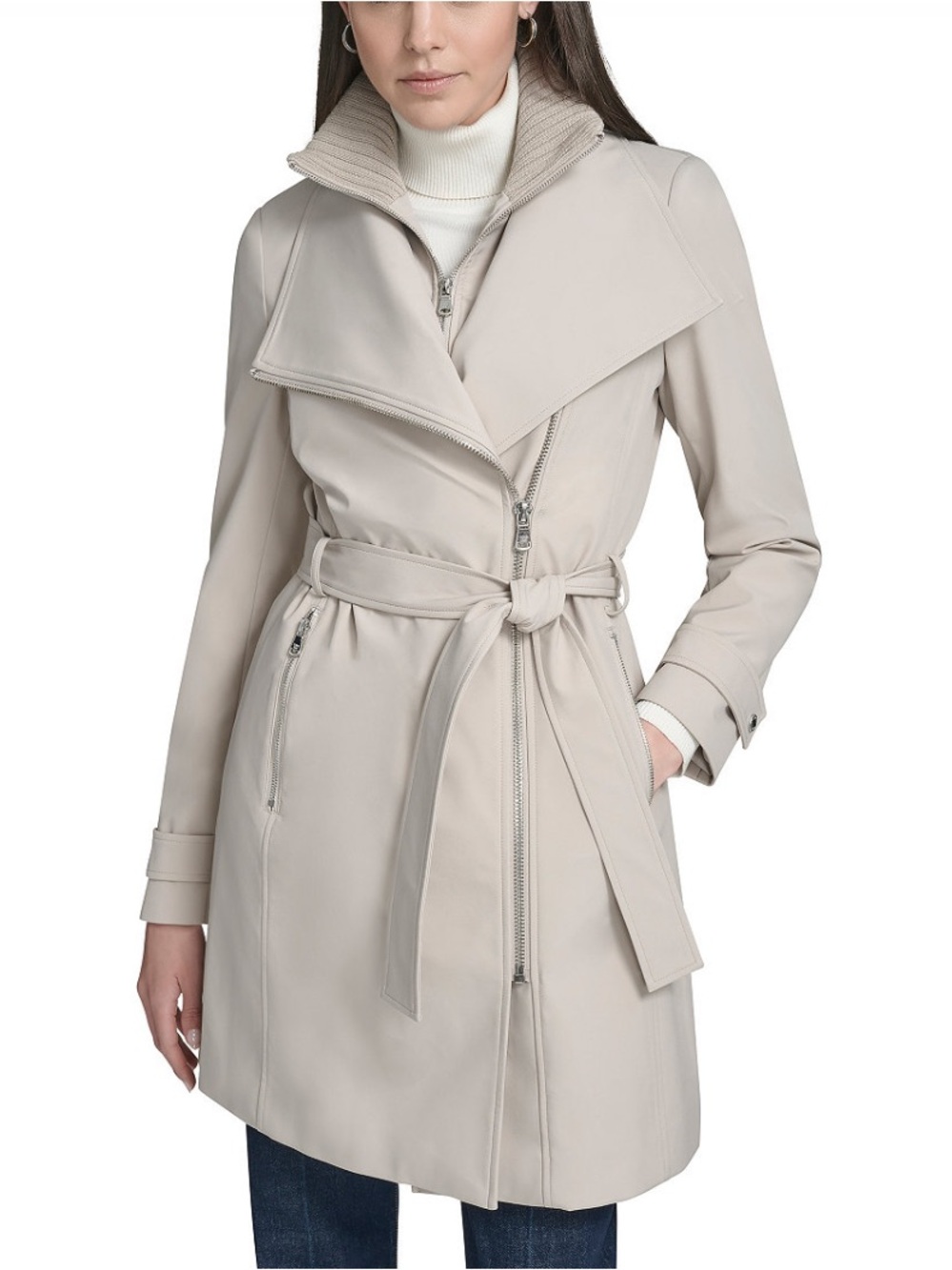 Calvin Klein Light Gray Belted Trench Coat
